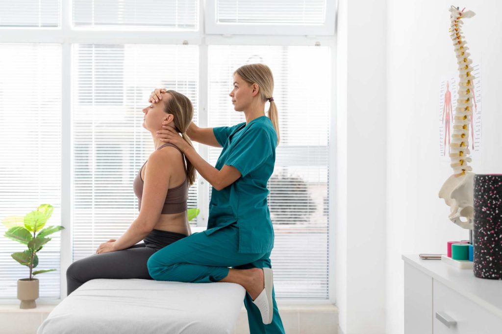 Osteópata con paciente revisando cervicales